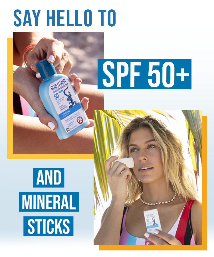 Say hello to SPF 50+ and mineral sticks | Click to shop new products from Blue Lizard Australian Sunscreen
