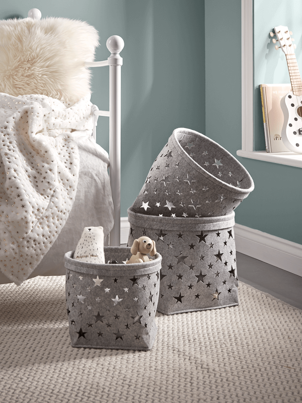 NEW Three Starry Felt Baskets - Grey