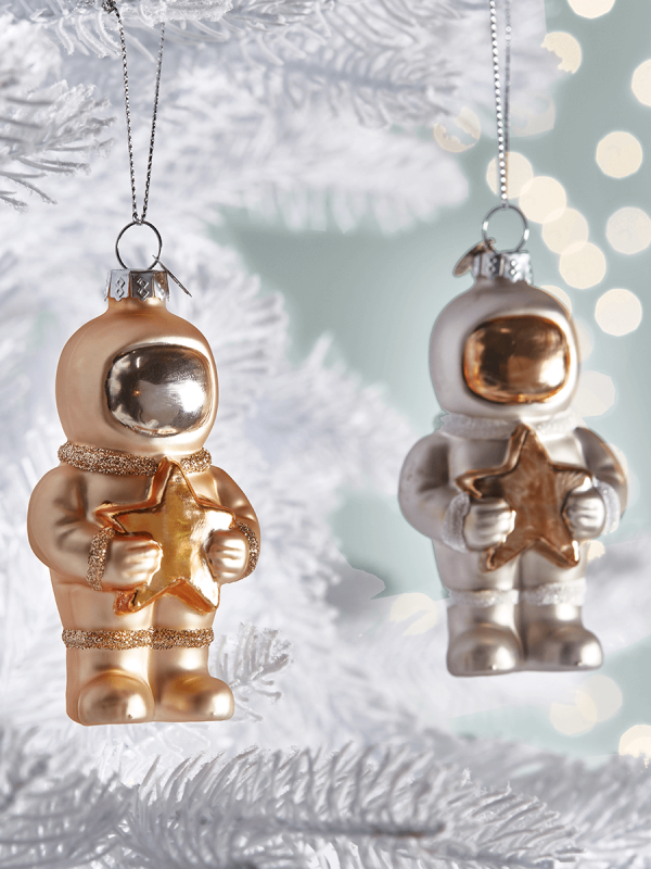 NEW Four Spacemen Glass Baubles