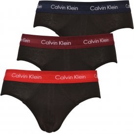 3-Pack Coloured Waistband Briefs, Black with red/navy/burgundy