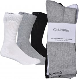 3-Pack Bamboo Cotton Sports Socks, Black/White/Grey
