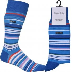 Cotton Rich Barcode Striped Socks, Blue Mix