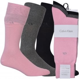 3-Pack Flat Knit Socks, Pink/Grey/Black