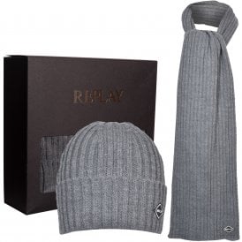 Ribbed Knit Hat & Scarf Gift Set, Grey Melange