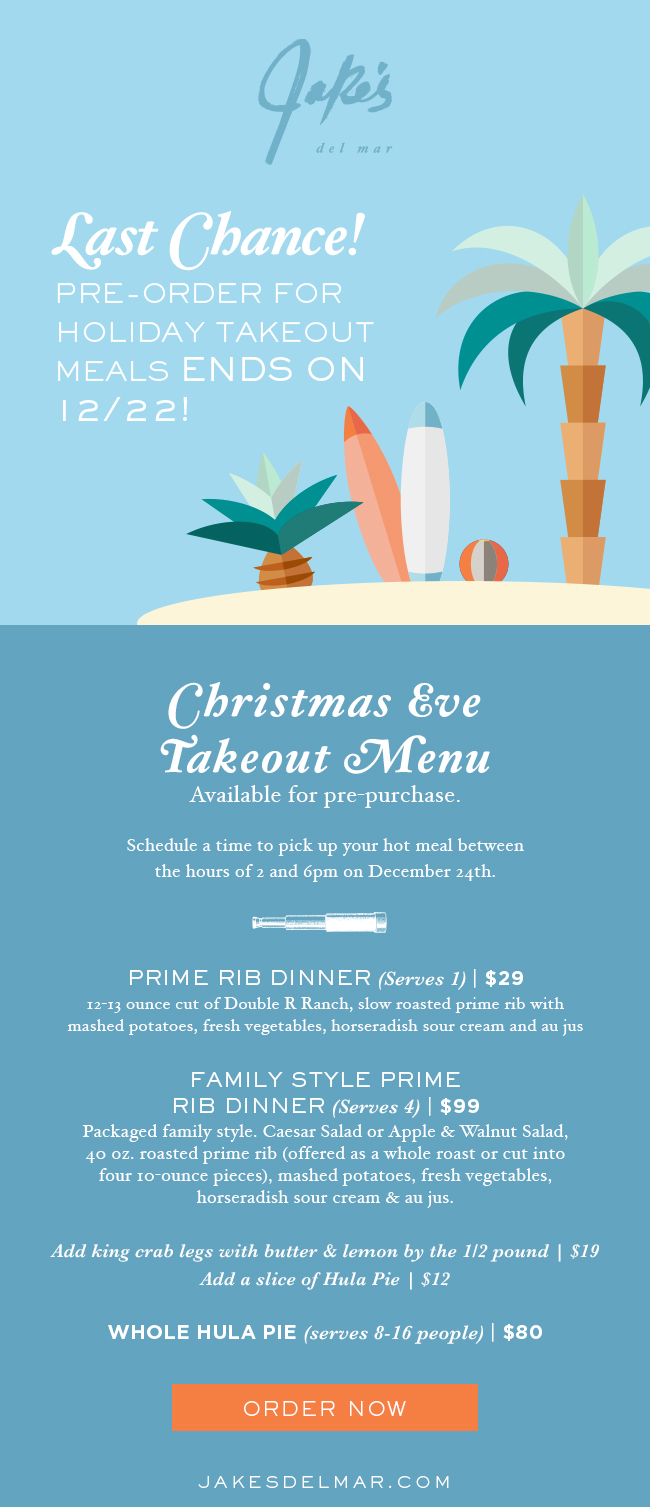 Jake''s Del Mar Holiday Meals