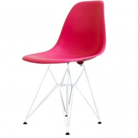 Style Eiffel Magenta Pink Plastic Retro Side Chair - White Legs