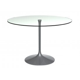 Pedestal Large Dining Table Clear Glass and Smoked Chrome