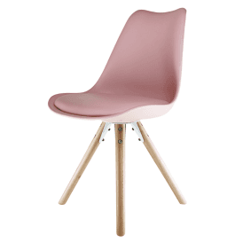 Eiffel Inspired Blush Pink Plastic Dining Chair with Pyramid Light Wood Legs