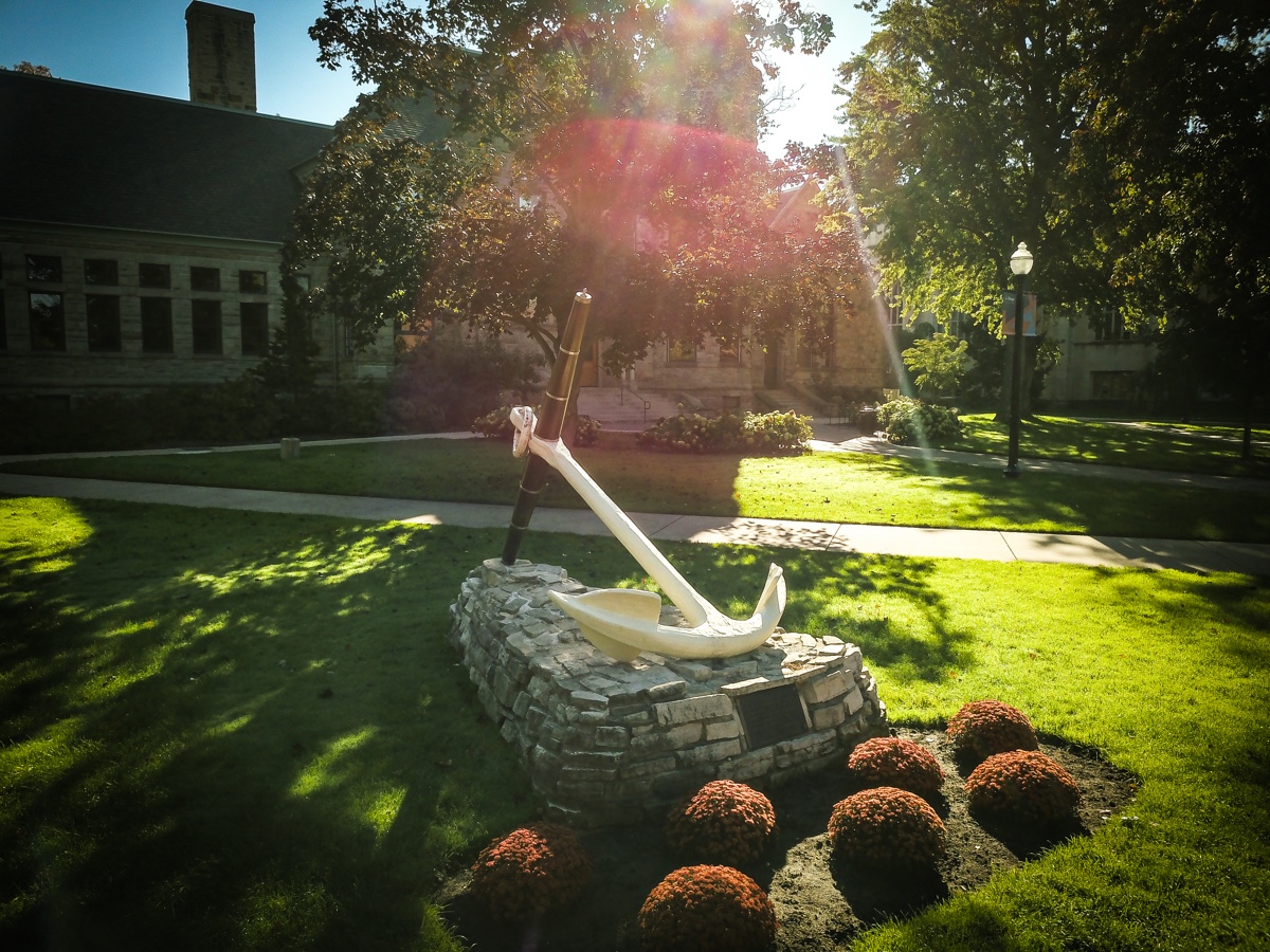 Anchor statue on the campus of Hope College