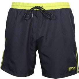 Starfish Swim Shorts, Navy with lime contrast