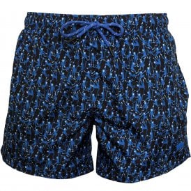 Monkeys Print Swim Shorts, Black/blue