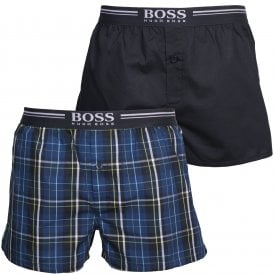 2-Pack Check & Solid Boxer Shorts, Blue/Navy