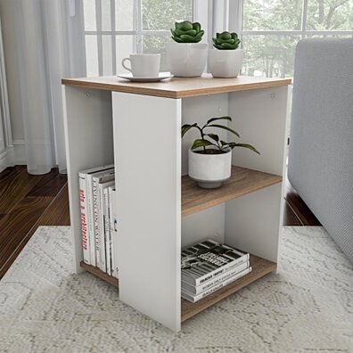 End Table Minimalist Two-Toned Cube Accent Side Table with Open Shelves