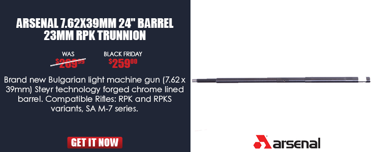 Barrel, 7.62x39mm, 24-inch long, for 23mm (.906) trunnion, hammer forged, chrome lined