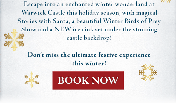 Escape into an enchanted winter wonderland at Warwick Castle this holiday season, with magical Stories with Santa, a beautiful Winter Birds of Prey Show and a NEW ice rink set under the stunning castle backdrop! Dont miss the ultimate festive experience this winter! BOOK NOW