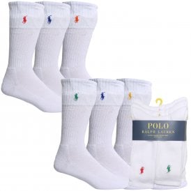 6-Pack Sports Socks, White w/ multicolour pp