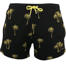 Palms Embroidery Swim Shorts, Black/yellow