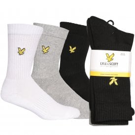 3-Pack Golden Eagle Logo Sports Socks, Black/White/Grey