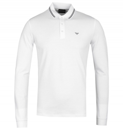 Emporio Armani Long Sleeve White Tipped Polo Shirt