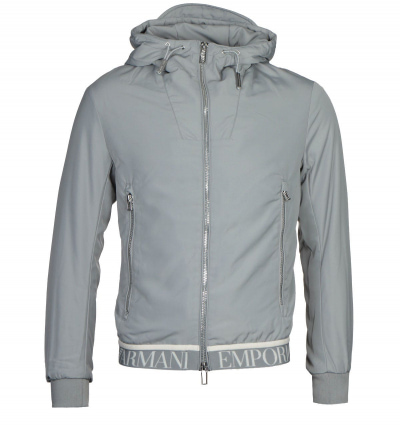 Emporio Armani Hooded Logo Tape Grey Blouson Jacket