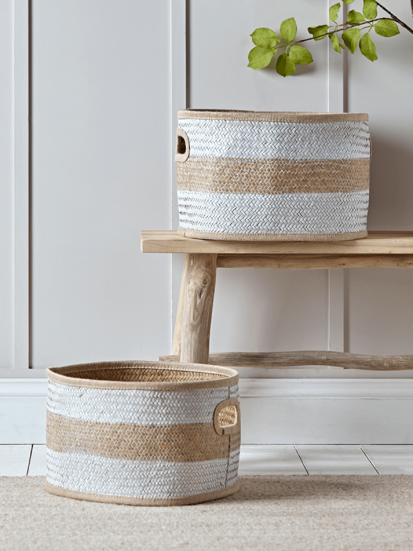 NEW White Striped Seagrass Baskets