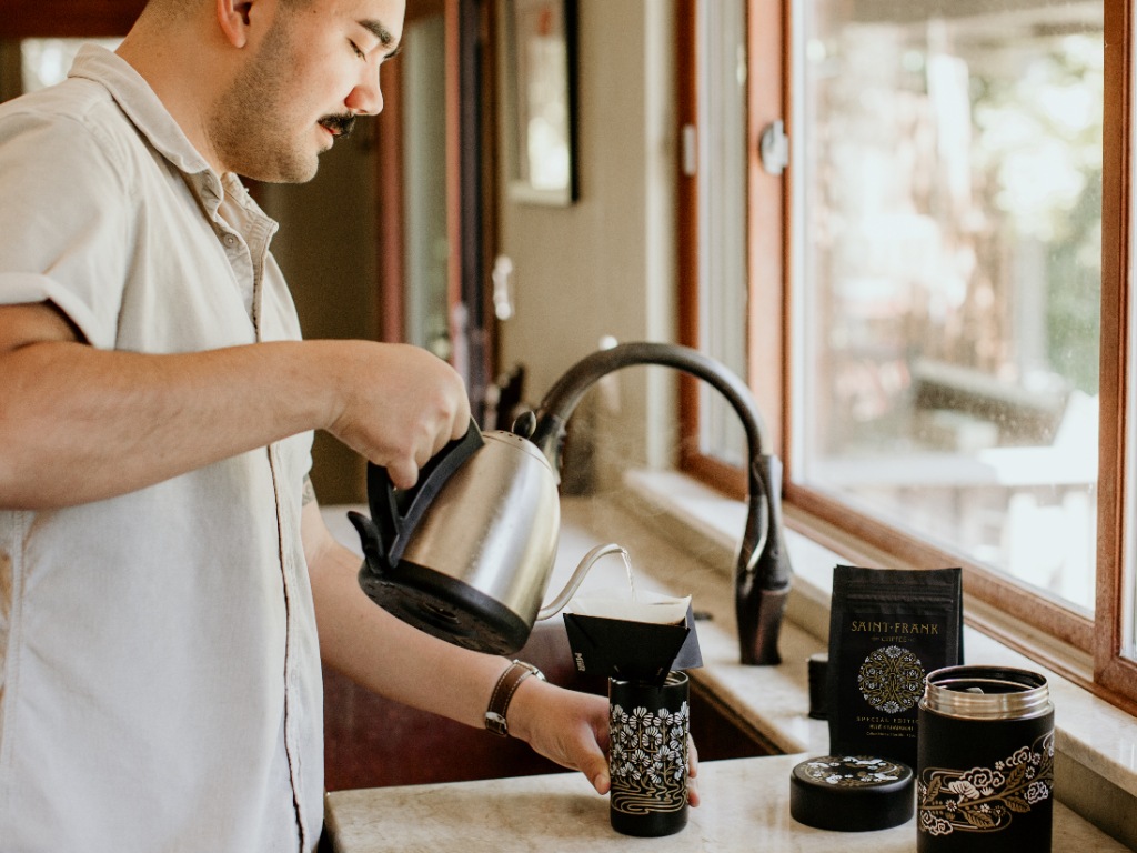 Person making pour over in Tanamachi Collection products.