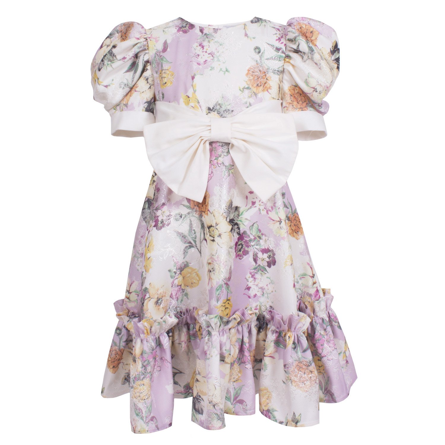 Image of Bow Frill Dress Lilac Flowers