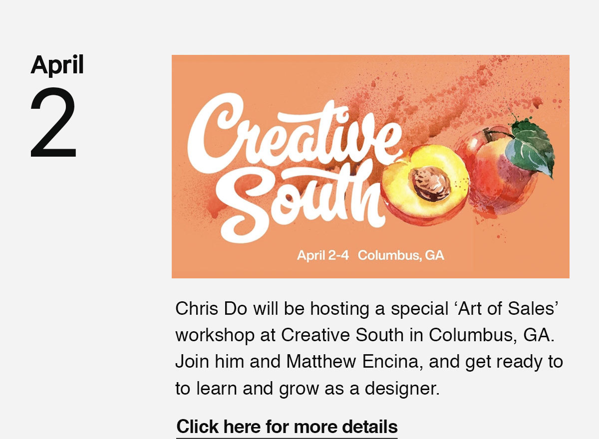 Learn more about Chris''s workshop, Art of Sales, at Creative South in Georgia!