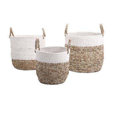 Timeless Set of 3 Shoelace and Raffia Woven Baskets