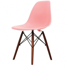 Style Pastel Pink Plastic Retro Side Chair Walnut Legs