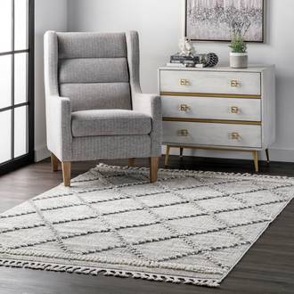 Rugs USA Beige Grooven Textured Cable Trellis Tassel rug - Casuals Rectangle 10'' x 14''