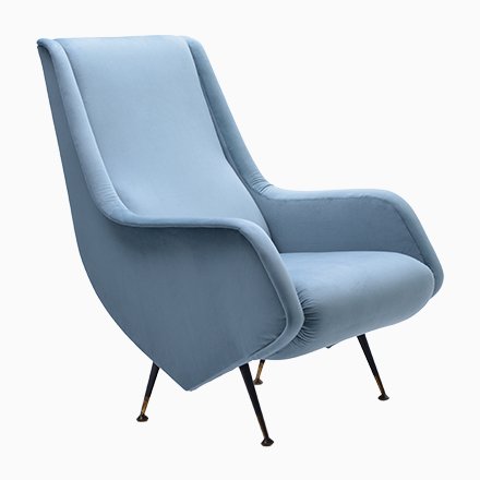 Image of Italian Blue Armchair from ISA Bergamo, 1950s 
