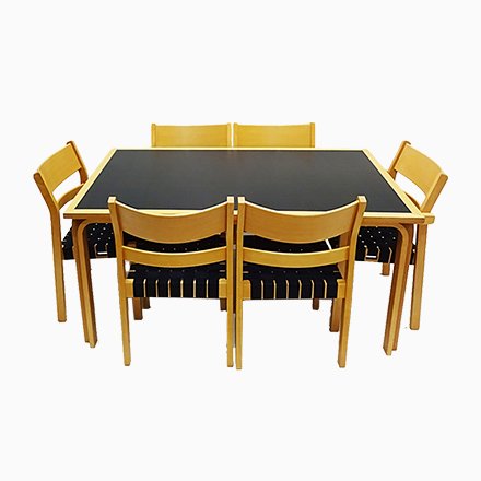 Image of Bentwood Koldinghus Dining Table & Chairs Set by Hans J. Wegner, 1980s, Set of 7