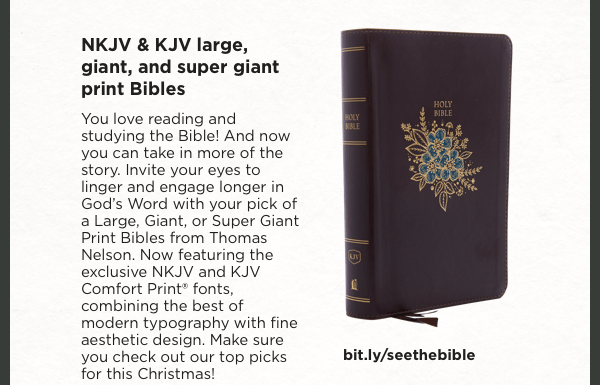 NKJV and KJV large, giant, and super giant print Bibles