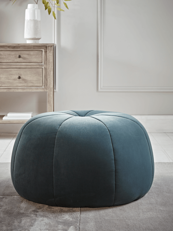 NEW Blue Fluted Velvet Pouffe