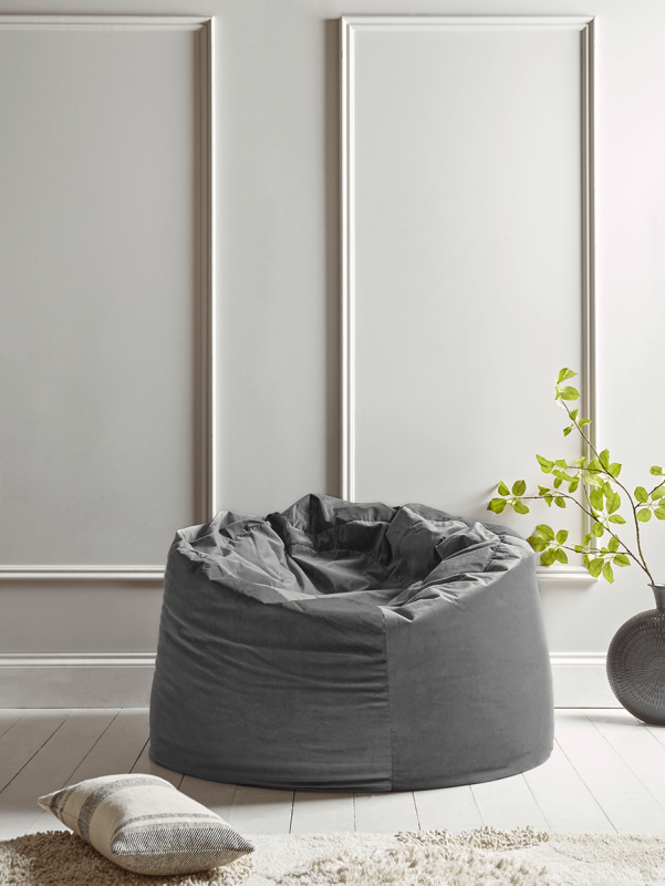 Velvet Oversized Beanbag - Smoke Grey