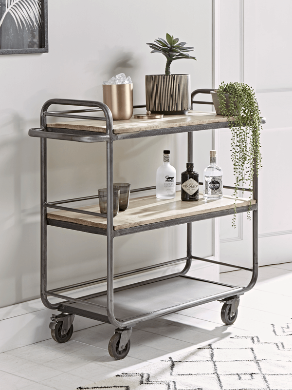 Industrial Wood & Metal Drinks Trolley