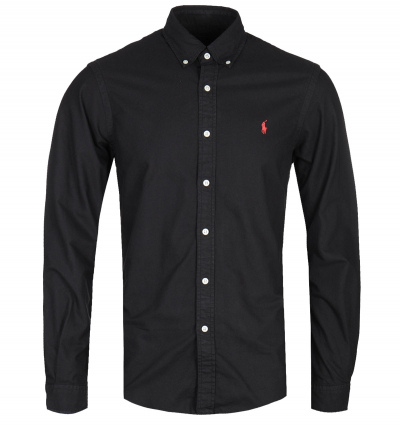 Polo Ralph Lauren Garment Dyed Slim Fit Long Sleeve Black Shirt