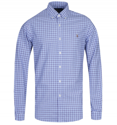 Polo Ralph Lauren Slim Fit Small Checked Long Sleeve Blue Shirt