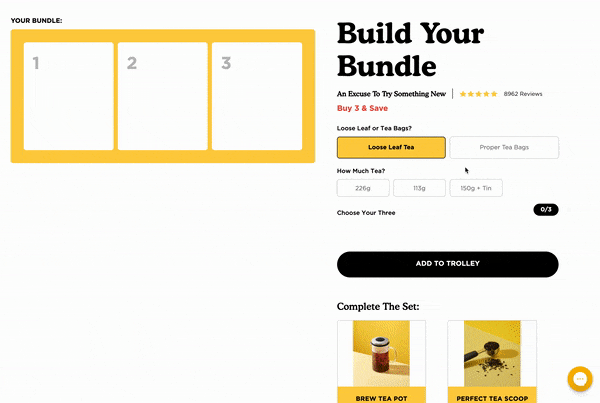 GIF showing how you can build a bundle on the Brew Tea website