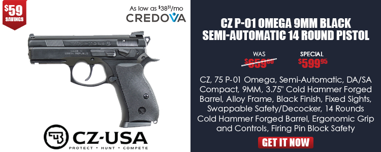 CZ P-01  (Omega), 9mm, black alloy - 14 rd mags - swappable safety/decocker