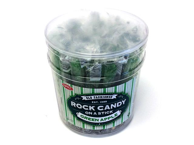 Image of Rock Candy Sticks - Green Apple - Plastic Tub of 36