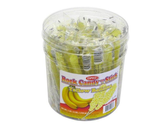 Image of Rock Candy Sticks - Banana - Plastic Tub of 36