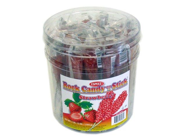 Image of Rock Candy Sticks - Strawberry - Plastic Tub of 36
