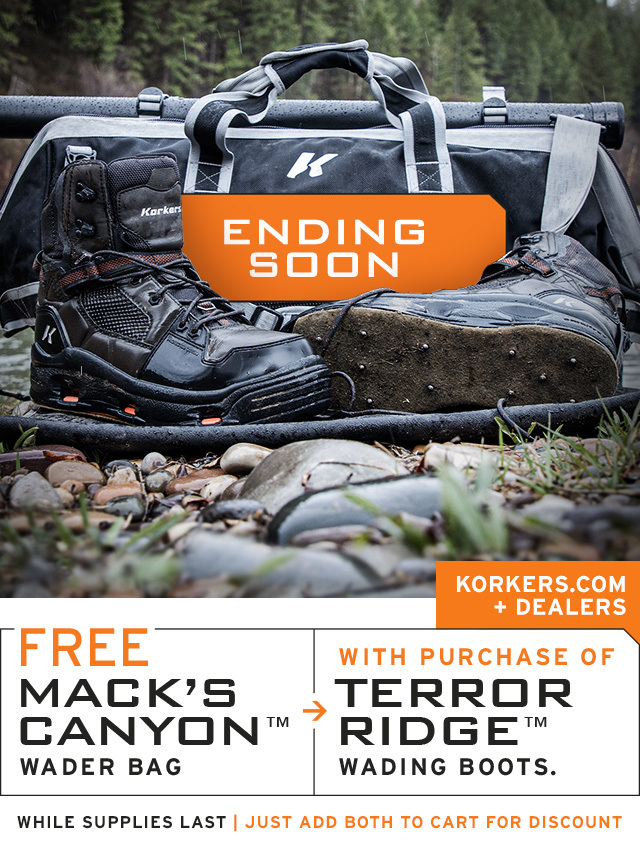 -Ending Soon - Now available at Korkers.com - Free Korkers Mack's Canyon bag with Terror Ridge purchase - Shop Now