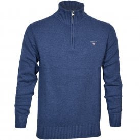 Casual Cotton Half-Zip Sweater, Marine Melange