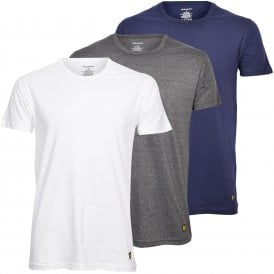3-Pack Crew-Neck Lounge T-Shirts, White/Grey/Navy