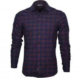 Brushed Flannel Check Shirt, Navy / Brick Red