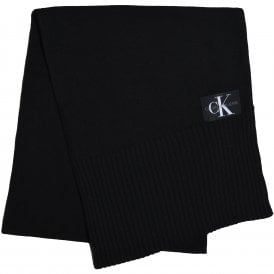 Jeans Logo Knitted Cashmere Wool Scarf, Black
