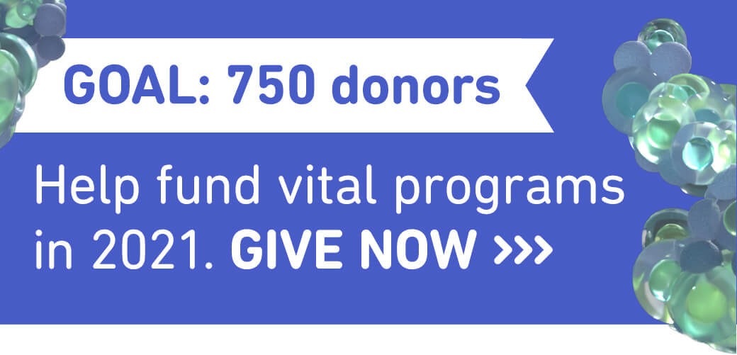 Goal: 750 donors. Help fund vital programs in 2021. Give now!